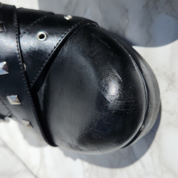 VTG American Eagle Studded Chunky Heeled Slip-on Moto Platform Mules Clogs (7.5) - Picture 10 of 12